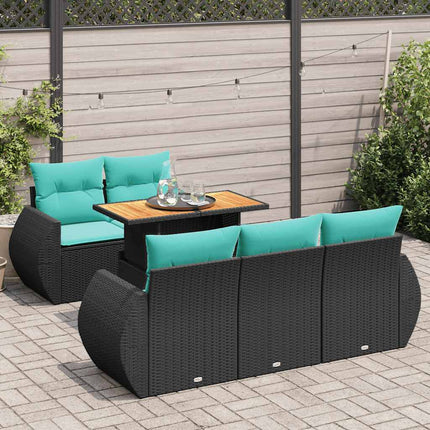 Loungegrupp med dynor 6 delar svart konstrotting