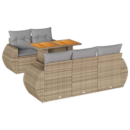 Soffgrupp för trädgården med dynor 6 delar beige konstrotting