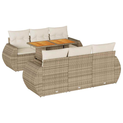 Matgrupp för trädgården med dynor 7 delar beige konstrotting