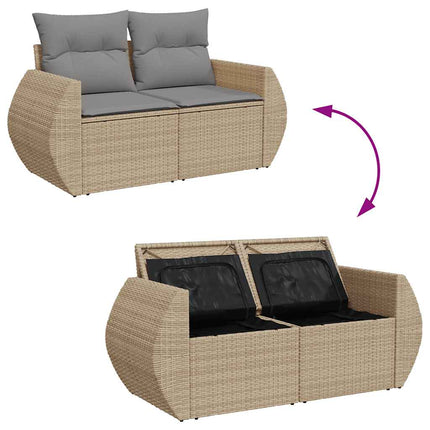 Matgrupp för trädgården med dynor 7 delar beige konstrotting