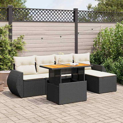 Loungegrupp med dynor 6 delar svart konstrotting