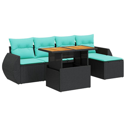 Loungegrupp med dynor 6 delar svart konstrotting