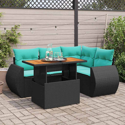 Loungegrupp för trädgården med dynor 5 delar svart konstrotting