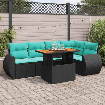 Loungegrupp med dynor 6 delar svart konstrotting