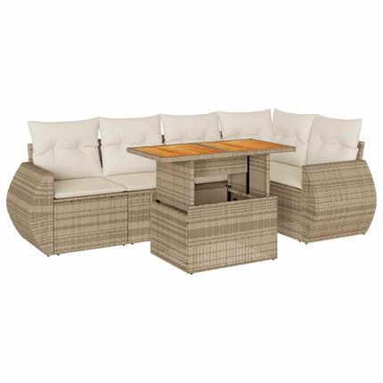 Soffgrupp för trädgården med dynor 6 delar beige konstrotting