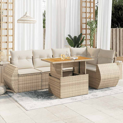 Soffgrupp för trädgården med dynor 6 delar beige konstrotting