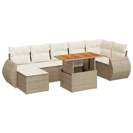 Matgrupp för trädgården med dynor 8 delar beige konstrotting