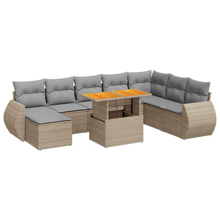 Soffgrupp för trädgården med dynor 9 delar beige konstrotting