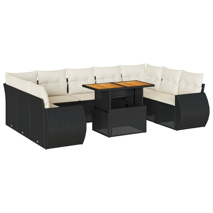 Loungegrupp 10 delar med svarta dynor konstrotting