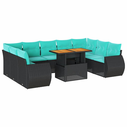 Loungegrupp 10 delar med svarta dynor konstrotting