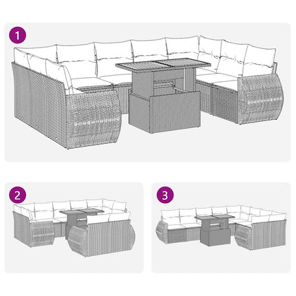 Soffgrupp för trädgård med dynor 10 delar beige konstrotting