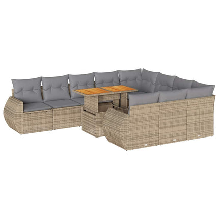 Loungegrupp för trädgården m. dynor 11 delar beige konstrotting