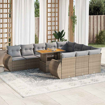 Loungegrupp för trädgården m. dynor 11 delar beige konstrotting
