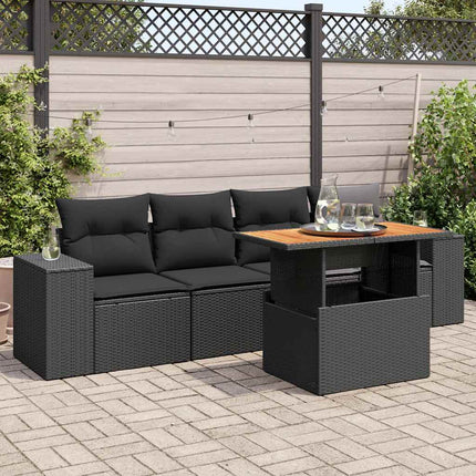 Loungegrupp för trädgården med dynor 5 delar svart konstrotting