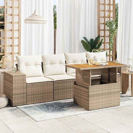 Soffgrupp för trädgården med dynor 5 delar beige konstrotting