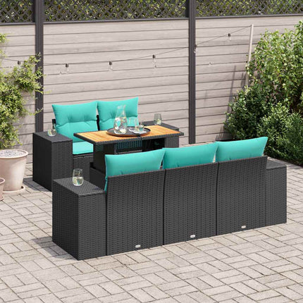 Loungegrupp med dynor 6 delar svart konstrotting
