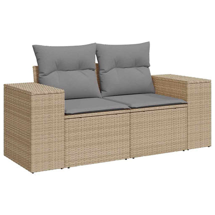 Matgrupp för trädgården med dynor 7 delar beige konstrotting
