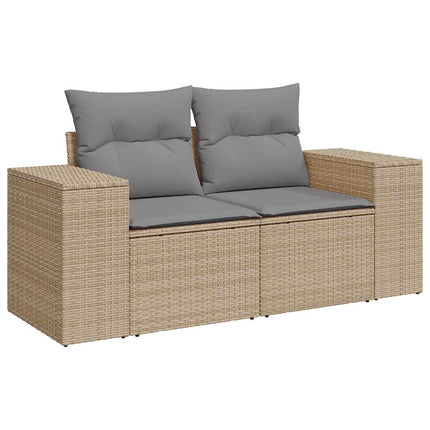 Matgrupp för trädgården med dynor 7 delar beige konstrotting