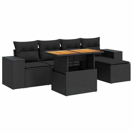 Loungegrupp med dynor 6 delar svart konstrotting