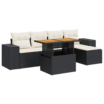 Loungegrupp med dynor 6 delar svart konstrotting
