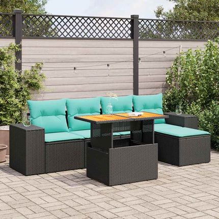 Loungegrupp med dynor 6 delar svart konstrotting