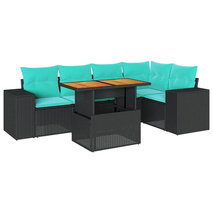 Loungegrupp med dynor 6 delar svart konstrotting