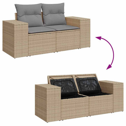 Matgrupp för trädgården med dynor 7 delar beige konstrotting