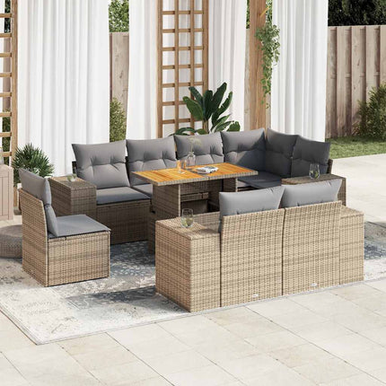 Soffgrupp för trädgården med dynor 9 delar beige konstrotting