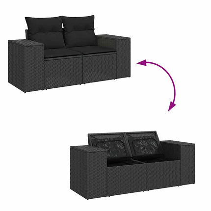 Trädgårdssoffset med dynor 9 delar svart konstrotting akaciaträ