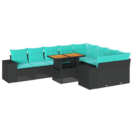 Loungegrupp 10 delar med svarta dynor konstrotting