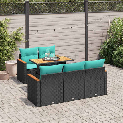 Loungegrupp med dynor 6 delar svart konstrotting