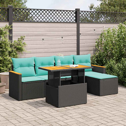 Loungegrupp med dynor 6 delar svart konstrotting