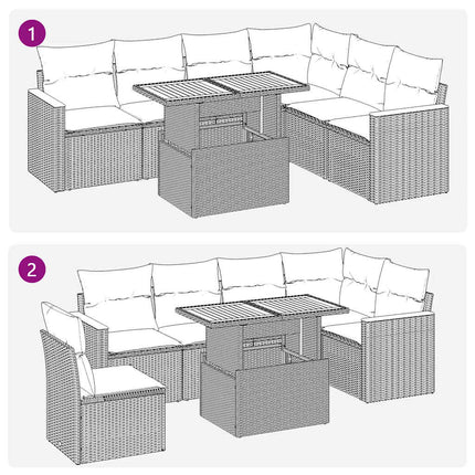 Trädgårdssoffset med dynor 7 delar grå konstrotting akaciaträ