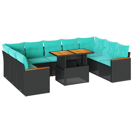 Loungegrupp 10 delar med svarta dynor konstrotting