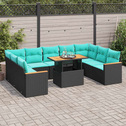 Loungegrupp 10 delar med svarta dynor konstrotting