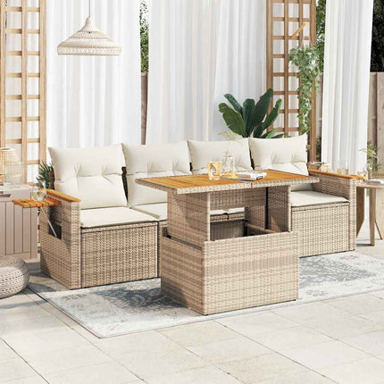 Soffgrupp för trädgården med dynor 5 delar beige konstrotting