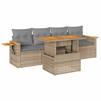 Soffgrupp för trädgården med dynor 5 delar beige konstrotting