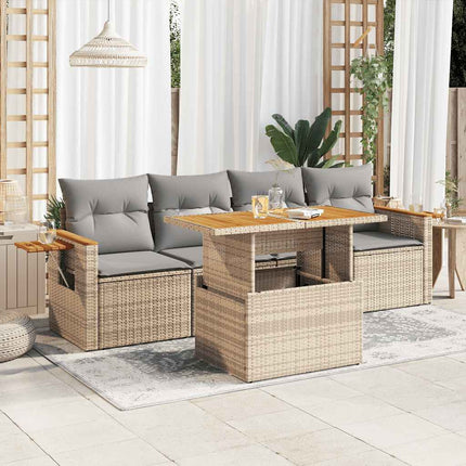 Soffgrupp för trädgården med dynor 5 delar beige konstrotting