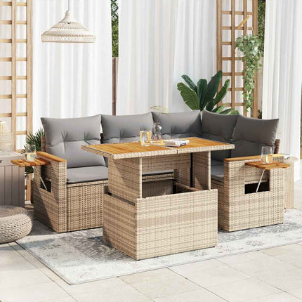 Soffgrupp för trädgården med dynor 5 delar beige konstrotting
