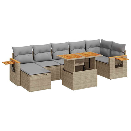 Trädgårdssoffset med dynor 8 delar beige konstrotting akaciaträ