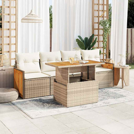 Soffgrupp för trädgården med dynor 5 delar beige konstrotting