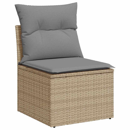 Trädgårdssoffset med dynor 9 delar beige konstrotting akaciaträ