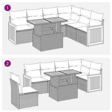 Trädgårdssoffset med dynor 7 delar svart konstrotting akaciaträ