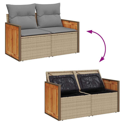 Trädgårdssoffset med dynor 7 delar beige konstrotting akaciaträ