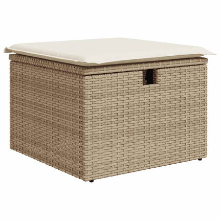 Matgrupp för trädgården med dynor 7 delar beige konstrotting