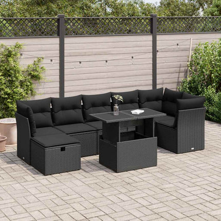 Loungegrupp för trädgården med dynor 8 delar svart konstrotting