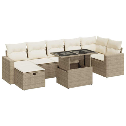 Matgrupp för trädgården med dynor 8 delar beige konstrotting
