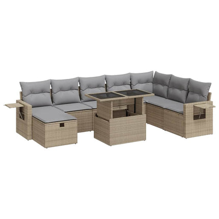 Soffgrupp för trädgården med dynor 9 delar beige konstrotting