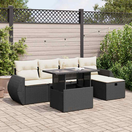 Loungegrupp med dynor 6 delar svart konstrotting