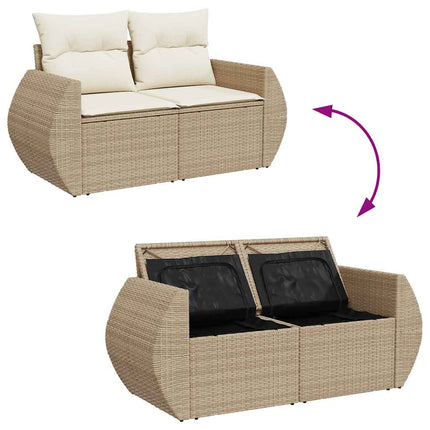 Trädgårdssoffset med dynor 6 delar beige konstrotting akaciaträ